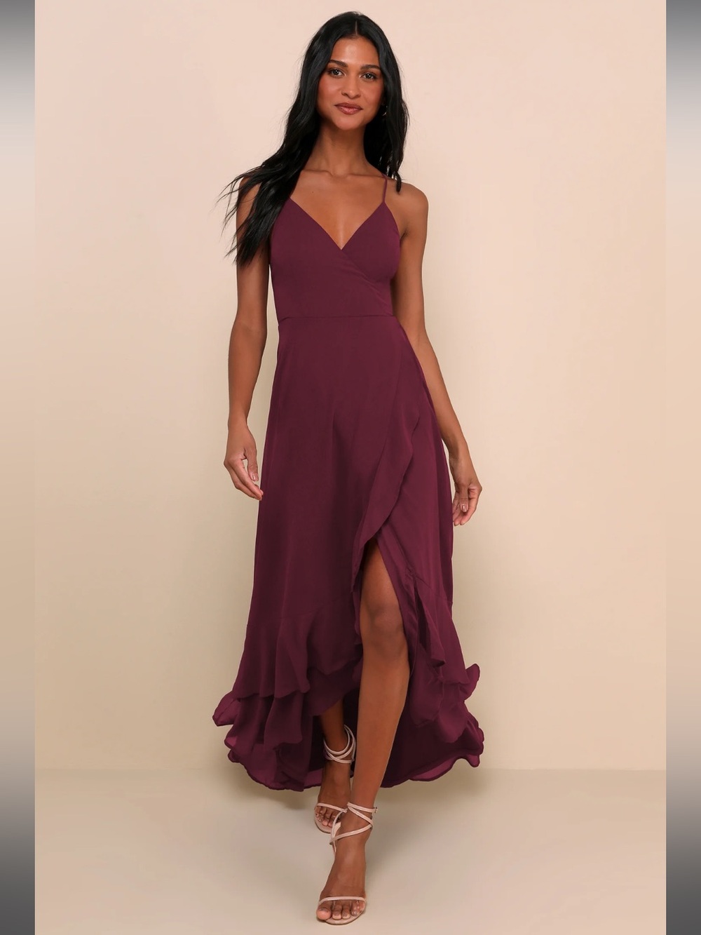 NWT-In Love Forever Plum Lace-Up High-Low Maxi Dress